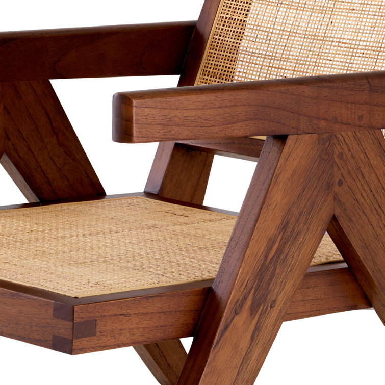 Aristide Classic Brown Solid Wood and Rattan Armchair