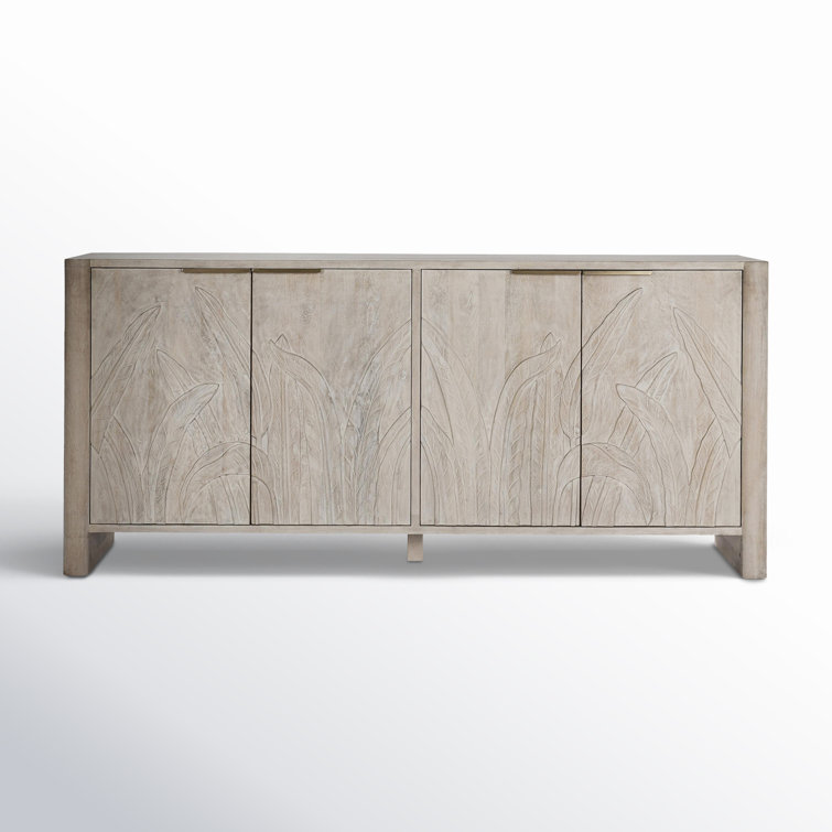 Ledro 82" Gray Mango Solid Wood Sideboard with Carved Foliage Motif