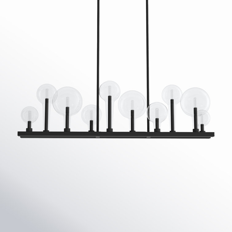 Black Steel and Clear Glass 10-Light Linear Chandelier