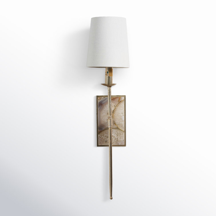 Champagne Silver 1-Light Wall Sconce with White Linen Shade