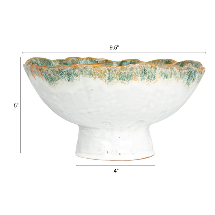 Green and Brown Stoneware Serving Bowl with Stand