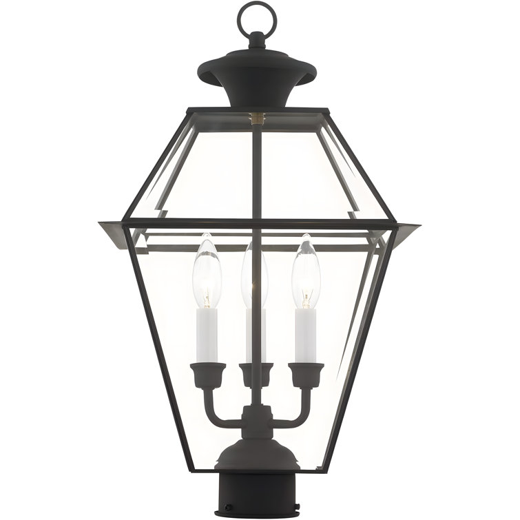 Black Solid Brass Outdoor Post Lantern with Clear Glass