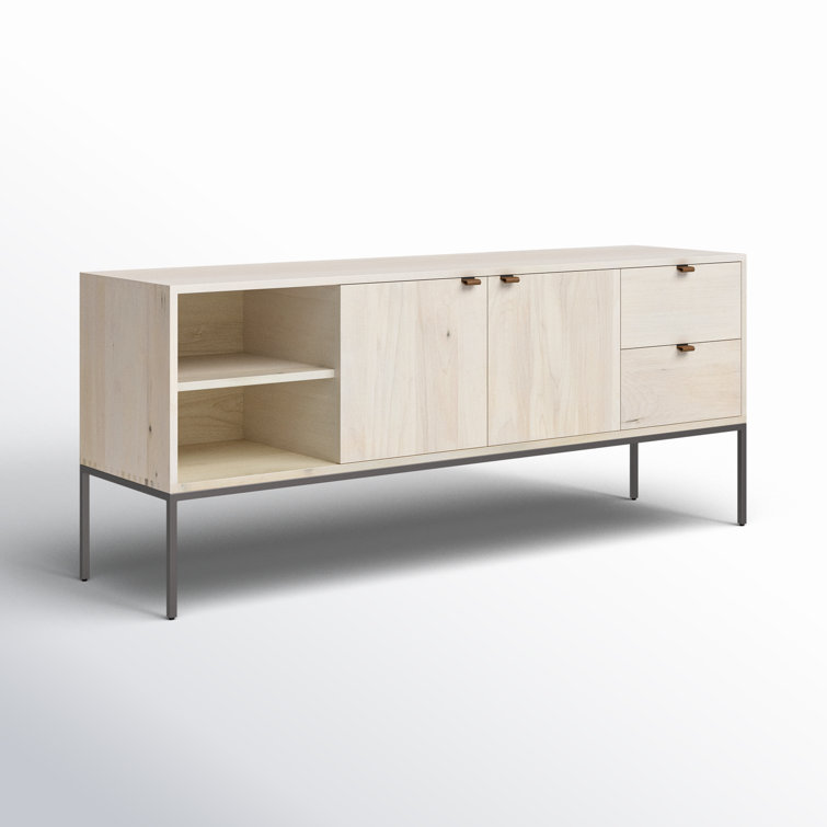 Contemporary Black Wash Poplar Media Console with Leather Pulls