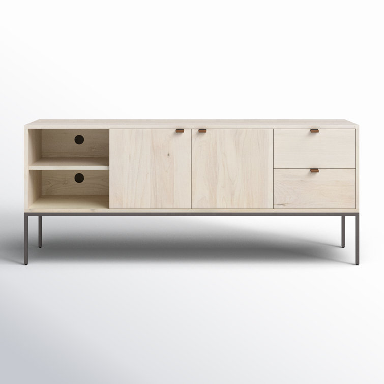 Contemporary Black Wash Poplar Media Console with Leather Pulls