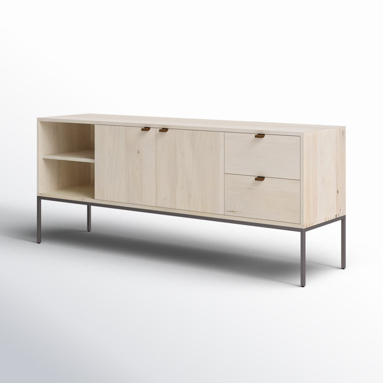 Contemporary Black Wash Poplar Media Console with Leather Pulls