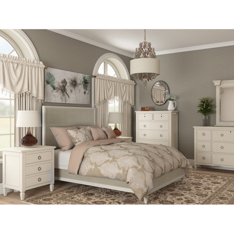 King Off-White Woven Rattan Upholstered Bed with Headboard