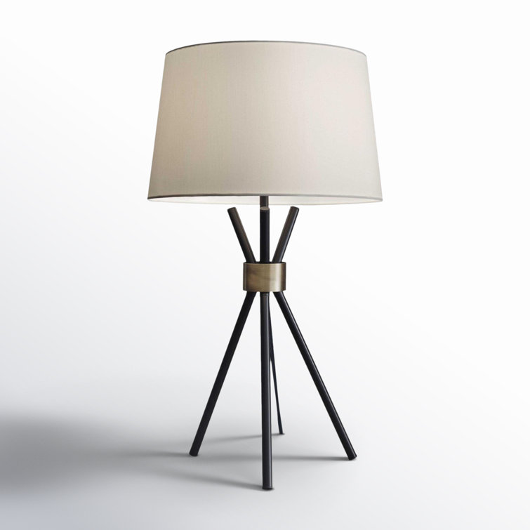 Black Metal Tripod Table Lamp with Linen Shade
