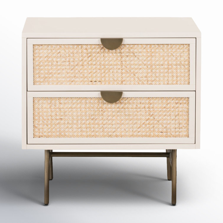 24" Brown and White Cane and Hardwood Nightstand