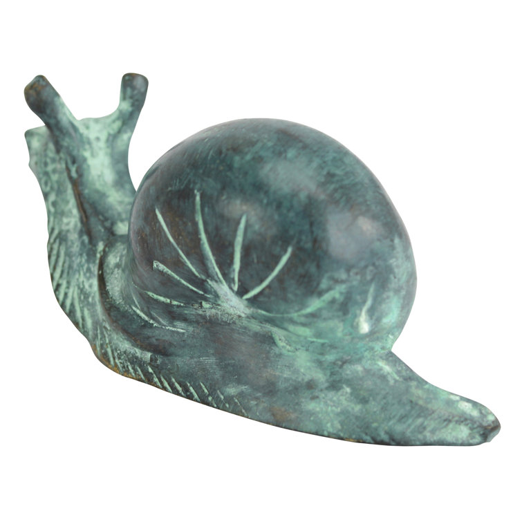 Small Bronze Snail Garden Statue with Emerald Patina