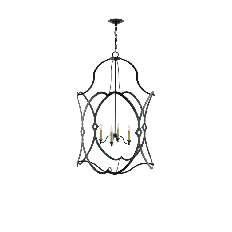 French Black 4-Light Chandelier with Diamond Accents