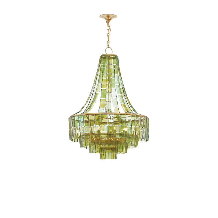Vintner 7-Light Circular Chandelier in Dark Gold Leaf and Green