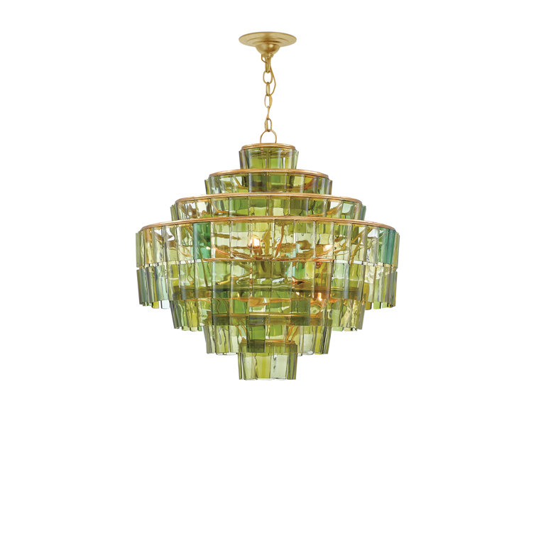 Sommelier 8-Light Green Glass and Gold Chandelier