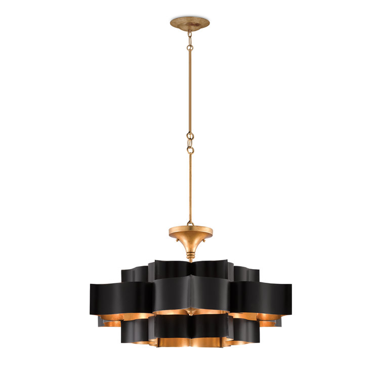 Satin Black and Contemporary Gold Leaf 6-Light Adjustable Chandelier