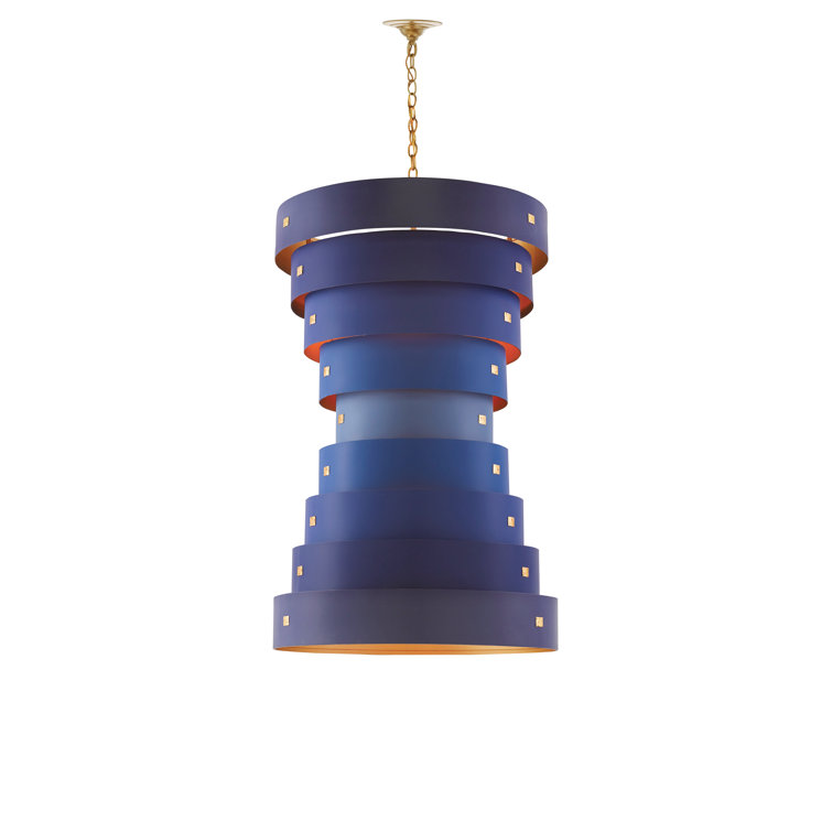 Contemporary Gold Leaf 6-Light Blue Chandelier with Wrought Iron Rings