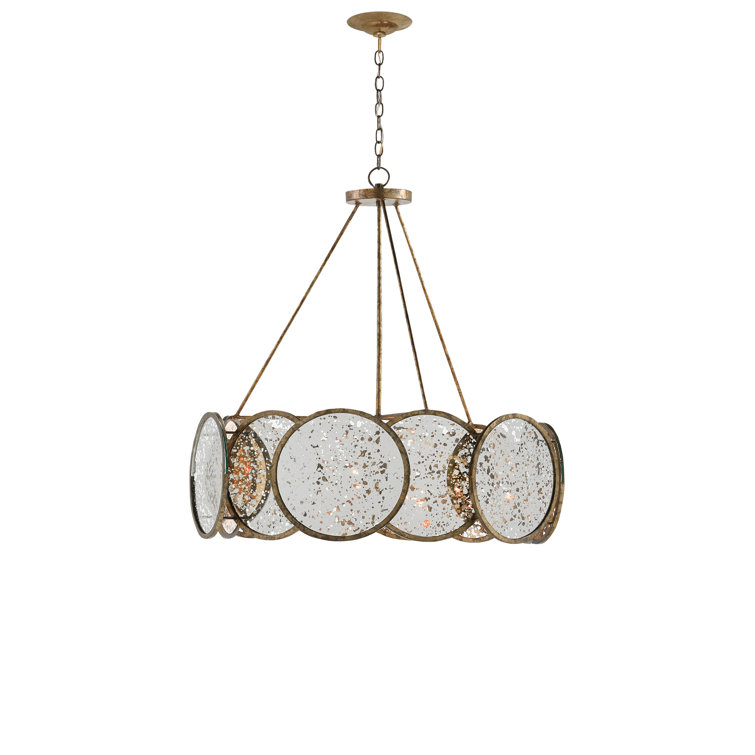 Pyrite Bronze Mirrored 34" Round 6-Light Chandelier