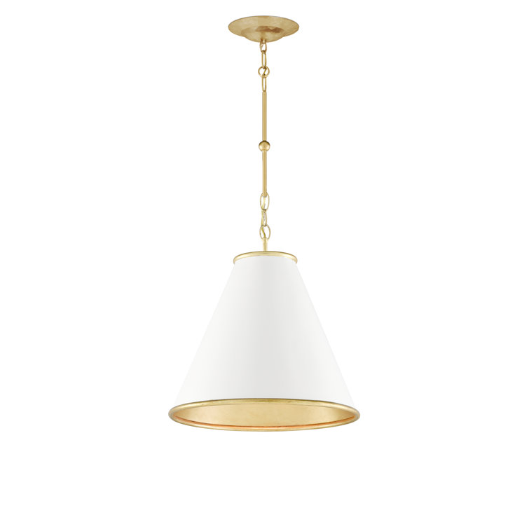 Adkins Adjustable Height Gold and White Cone Pendant Light