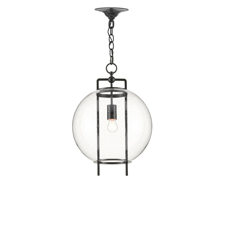Breakspear Antique Black Globe Pendant with Seeded Glass