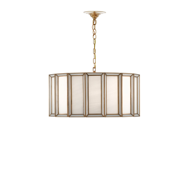 Antique Brass and White Glass Drum Chandelier