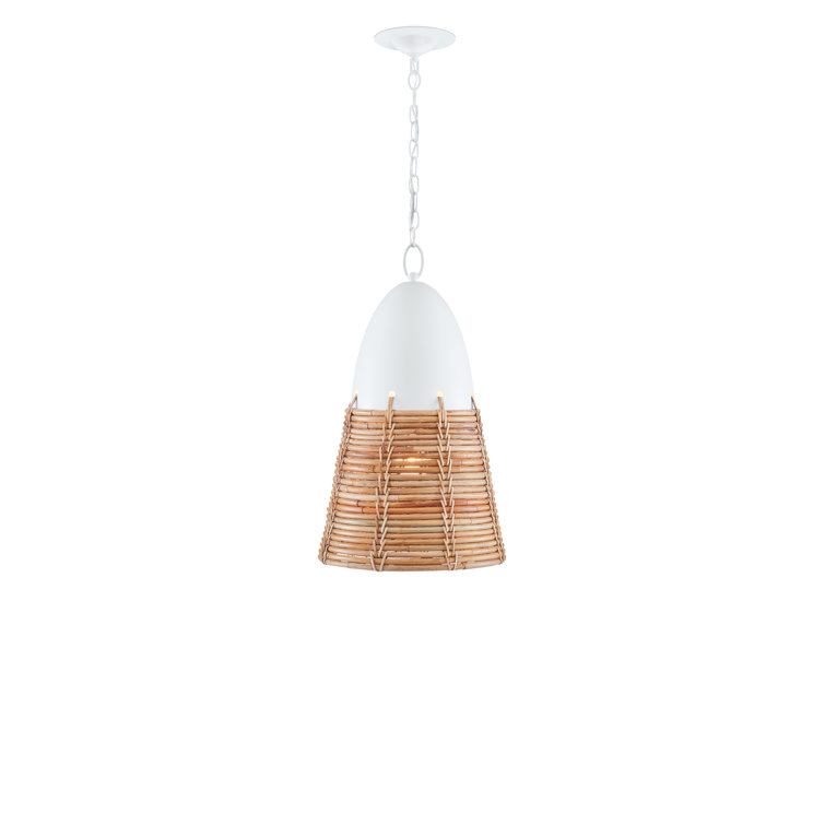 Gesso White and Natural Rattan Adjustable Pendant Light