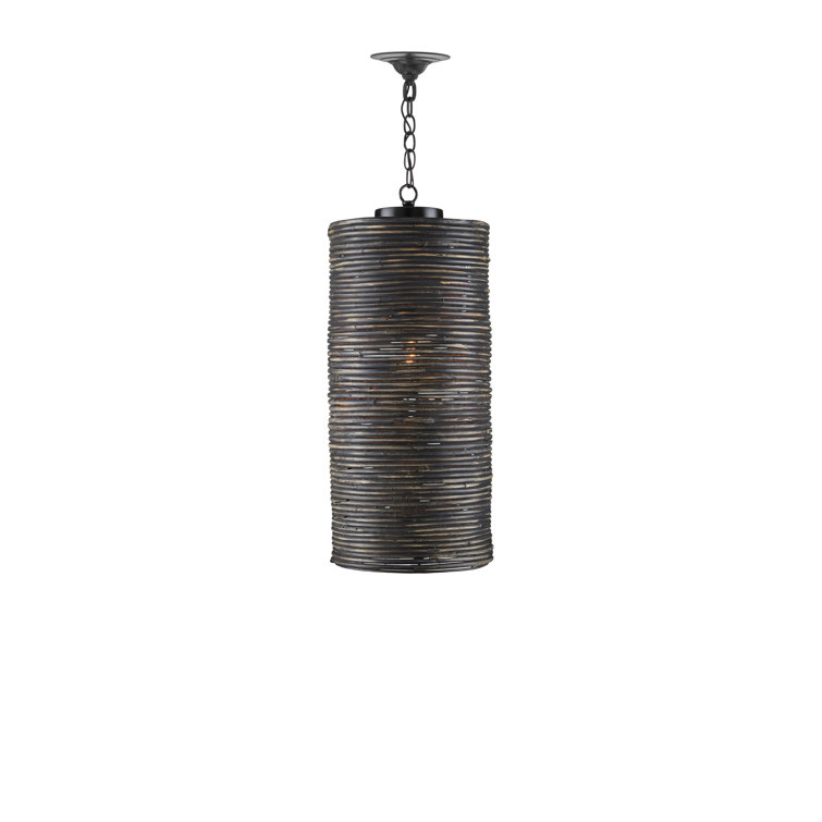 Nagano Black Rattan 1-Light Pendant with Graywash Finish