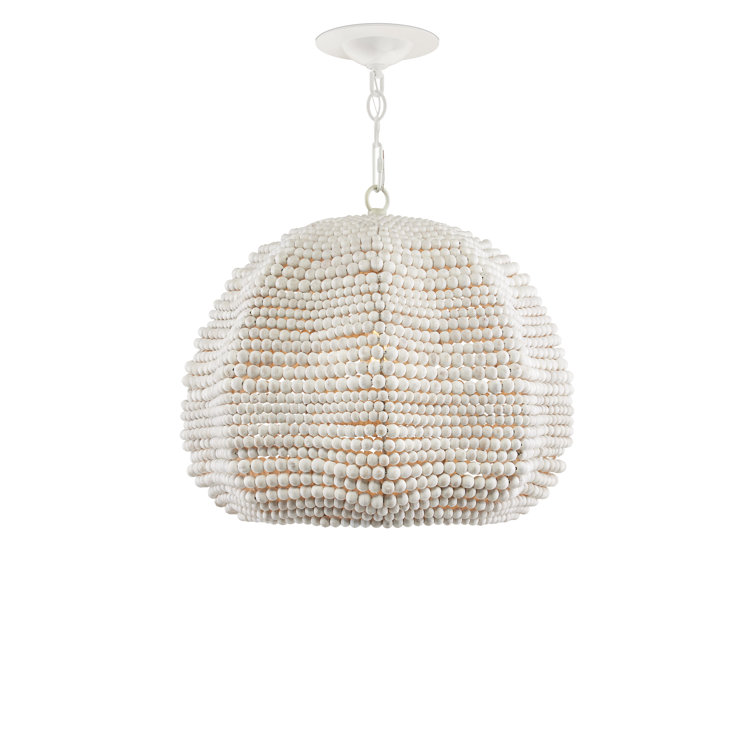 Eulalie Whitewash Wood Beaded Pendant Light, 19" Diameter