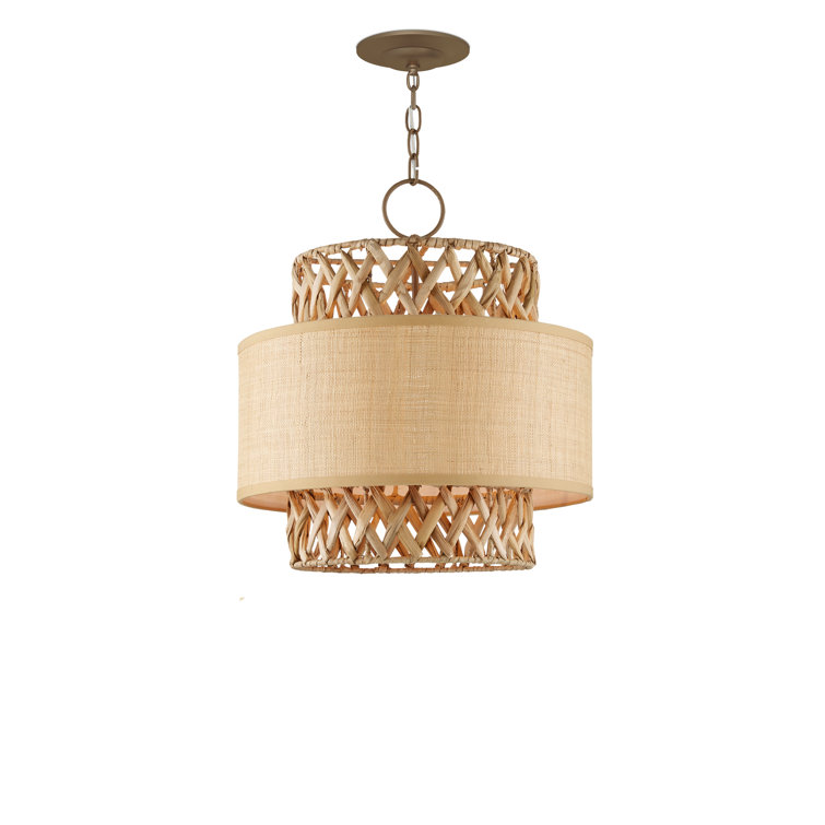 Khaki Natural Water Hyacinth Drum Pendant Light