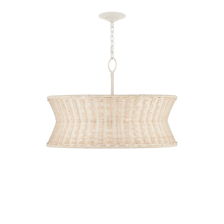 Vanilla Bleached Wicker Drum 4-Light Chandelier