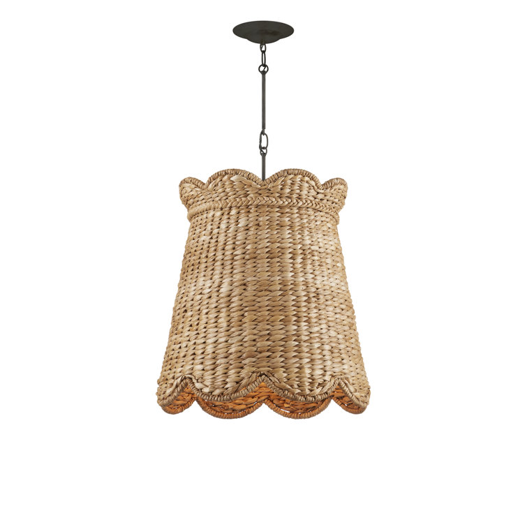 Natural Woven Water Hyacinth Pendant Light with Scalloped Shade