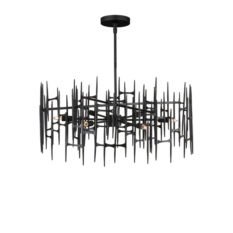 Satin Black Wrought Iron 31" 6-Light Chandelier