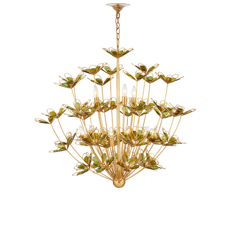 Midsummer Gold Leaf and Green Glass 9-Light Chandelier