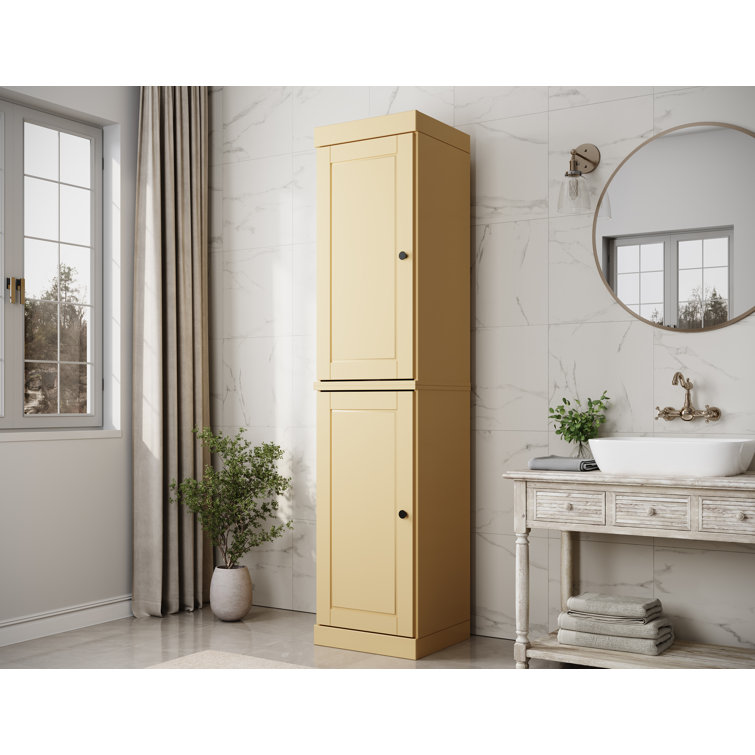 Tall Yellow Solid Wood Cabinet with Adjustable Shelving