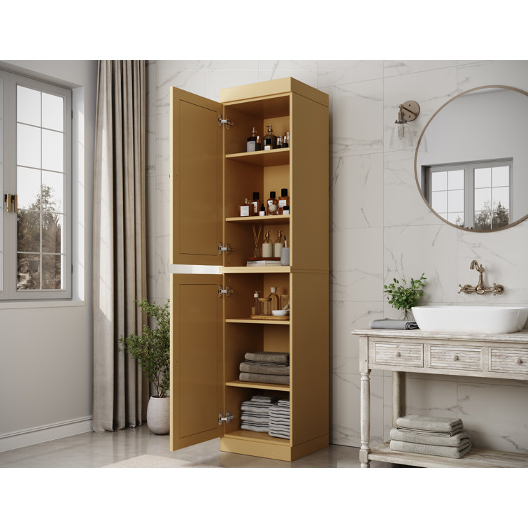 Tall Yellow Solid Wood Cabinet with Adjustable Shelving