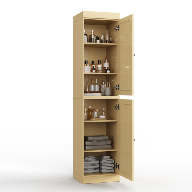 Tall Yellow Solid Wood Cabinet with Adjustable Shelving