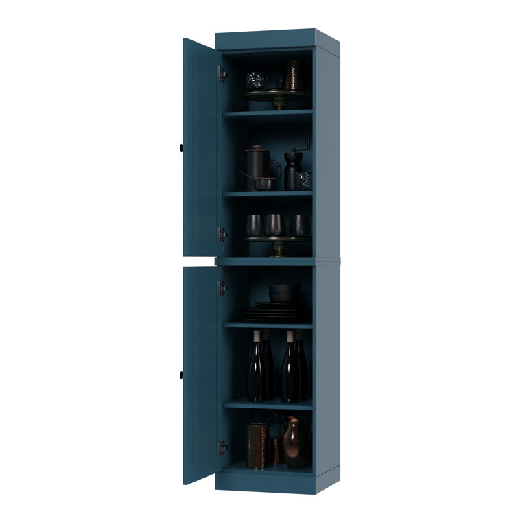 Teal Blue Solid Wood Raised Panel Pantry Cabinet with Adjustable Shelves