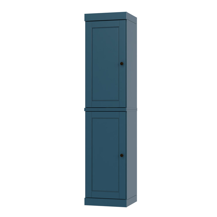 Teal Blue Solid Wood Raised Panel Pantry Cabinet with Adjustable Shelves