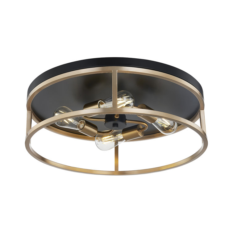 Knox Matte Black & Brass 3-Light Indoor/Outdoor Drum Flush Mount