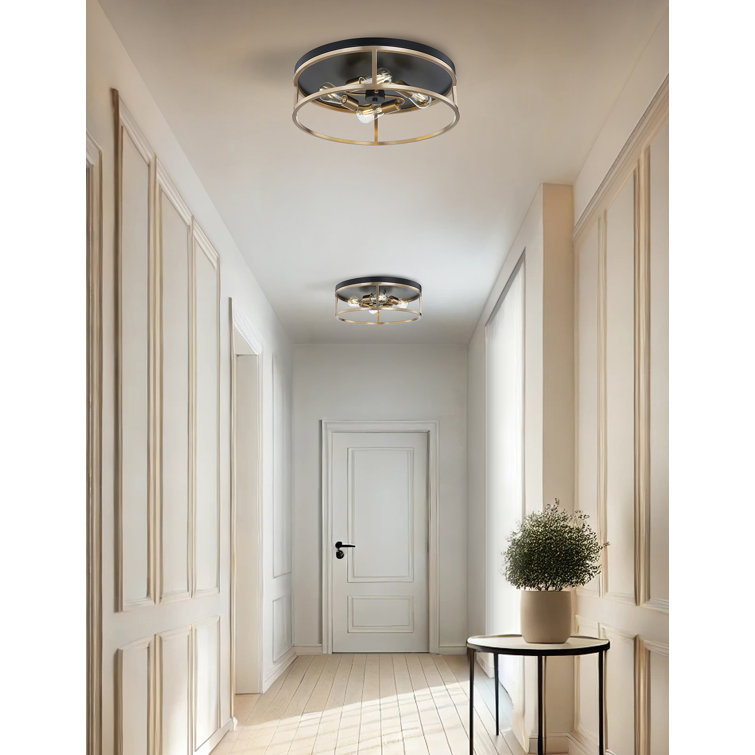 Knox Matte Black & Brass 3-Light Indoor/Outdoor Drum Flush Mount