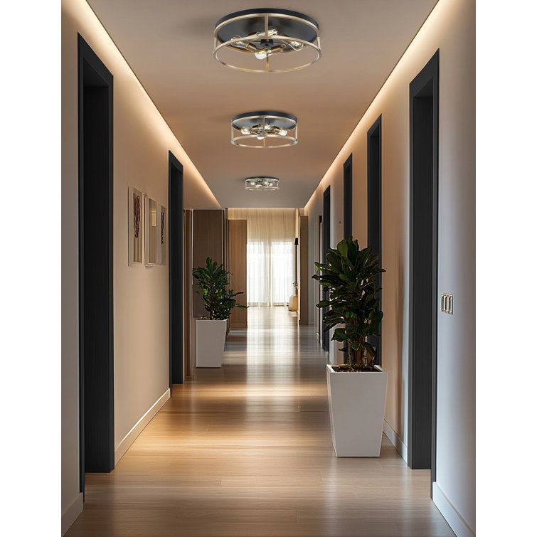 Knox Matte Black & Brass 3-Light Indoor/Outdoor Drum Flush Mount