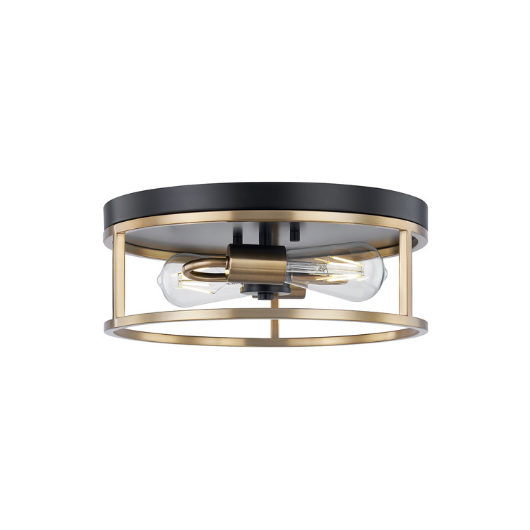 Knox Matte Black & Brass 3-Light Indoor/Outdoor Drum Flush Mount