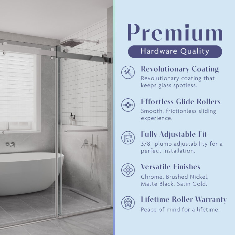 Chrome Frameless Double Sliding Shower Door with Clear Tempered Glass