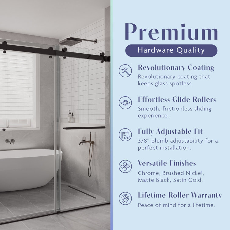 Matte Black Frameless Double Sliding Shower Door with Clear Tempered Glass