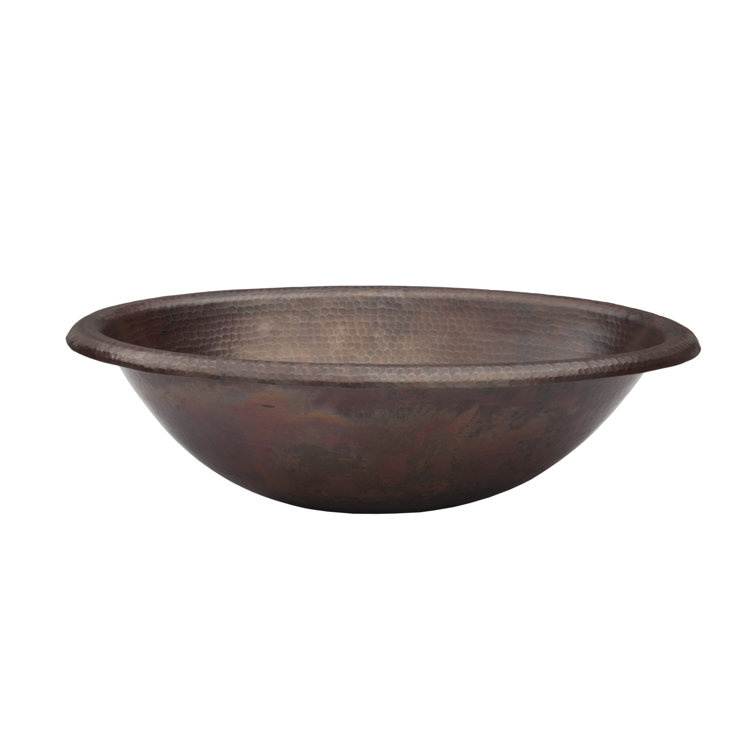 Antique Hammered Copper Oval Bathroom Sink, 14'' x 19''