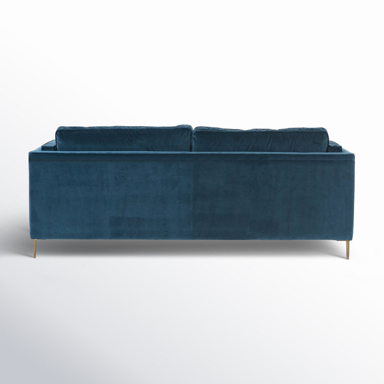 Sapphire Blue Velvet Sofa with Antique Brass Legs