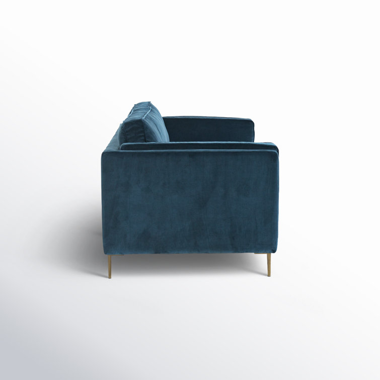Sapphire Blue Velvet Sofa with Antique Brass Legs