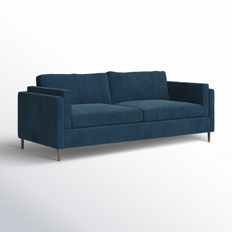 Sapphire Blue Velvet Sofa with Antique Brass Legs