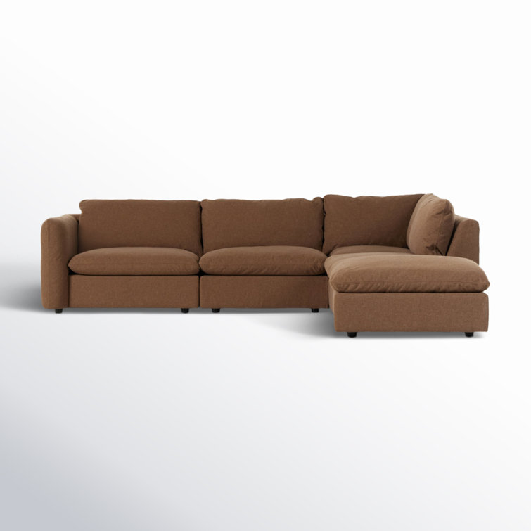 Brown Linen 4-Piece Sectional Sofa with Ottoman