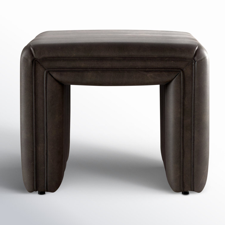 Deacon Wolf Genuine Leather Tufted Ottoman with Solid Wood Frame