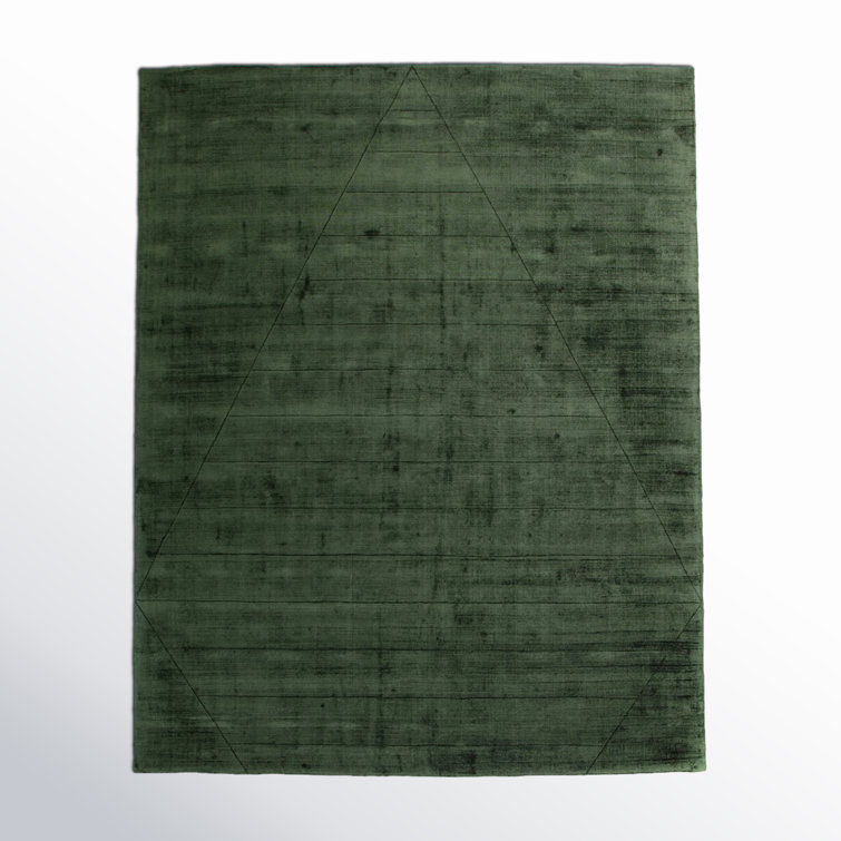 Juniper Green Hand-Knotted Wool and Viscose Small Rug