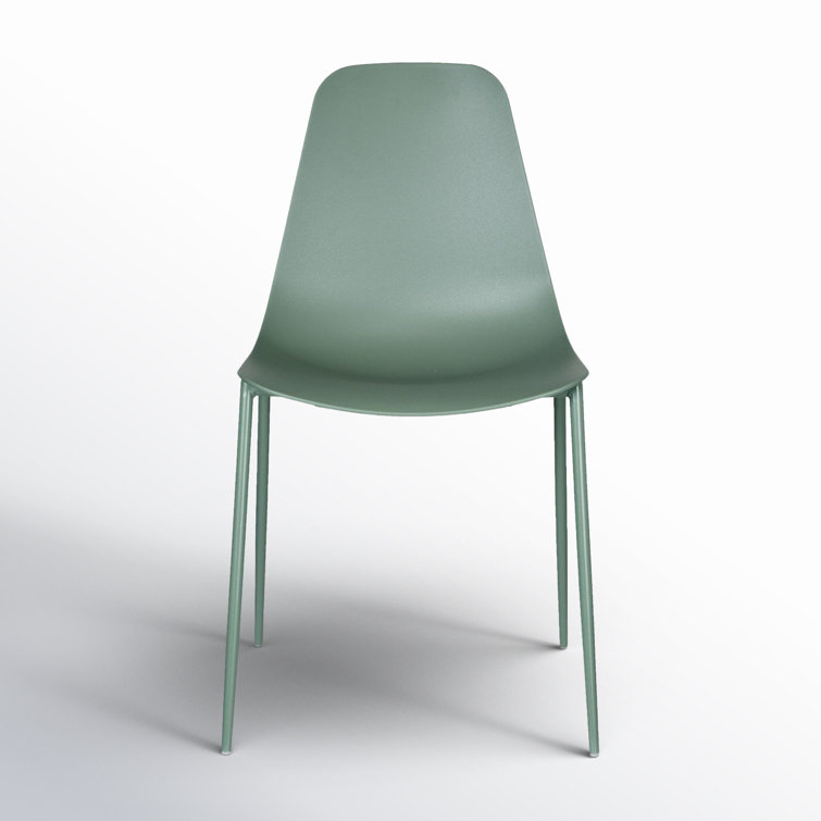 Pistachio Green Plastic and Metal Armless Dining Chairs, Set of 4