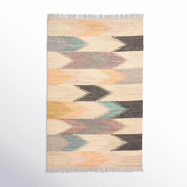 Cara Southwestern Blue Geometric Wool 9' x 12' Dhurrie Rug